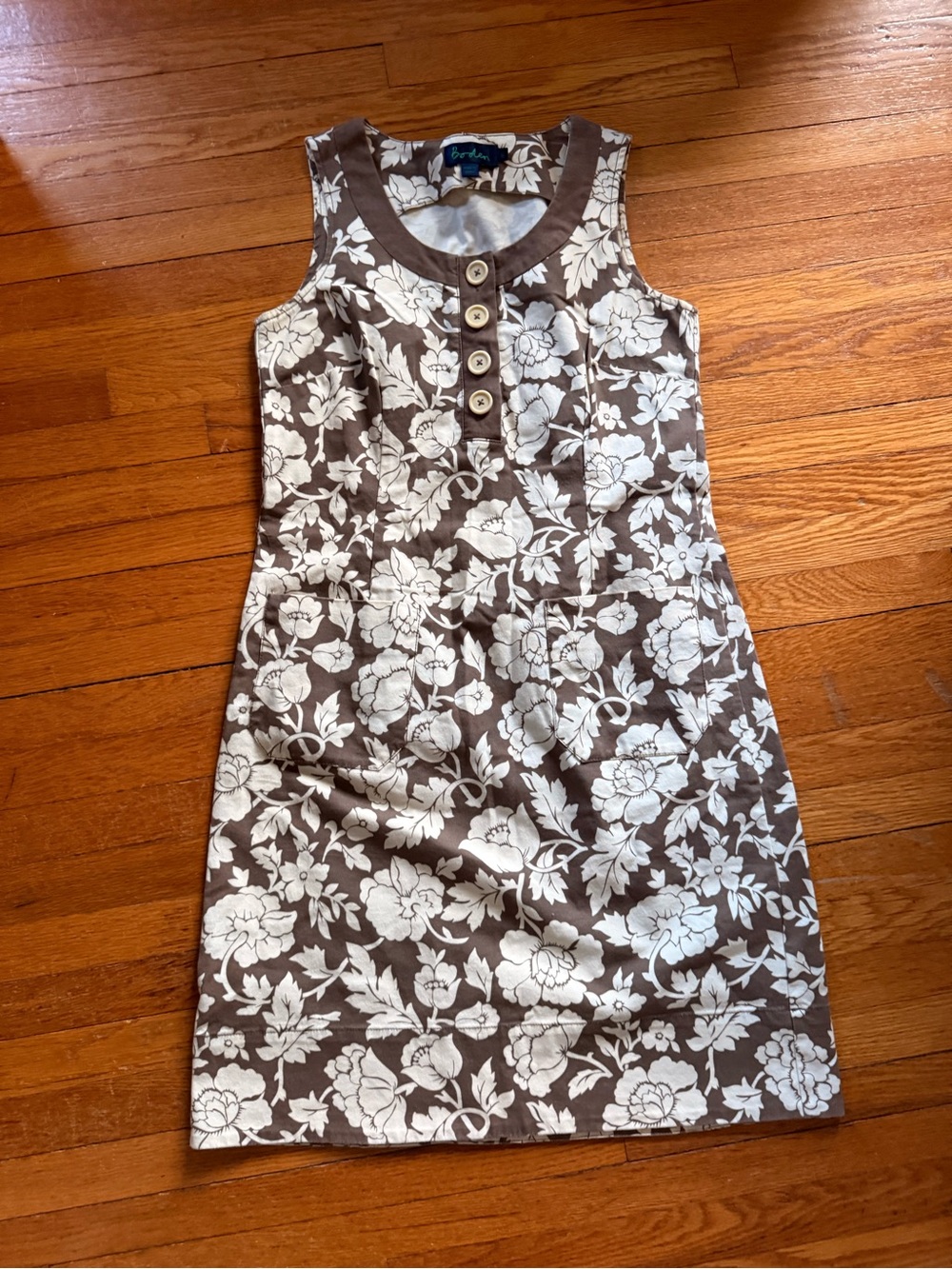 Boden Brown and White Floral Sleeveless Shift Dress